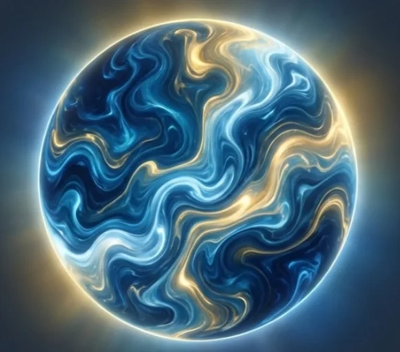 A luminous blue and gold sphere of swirling light, the Infinite that consciousness returns to